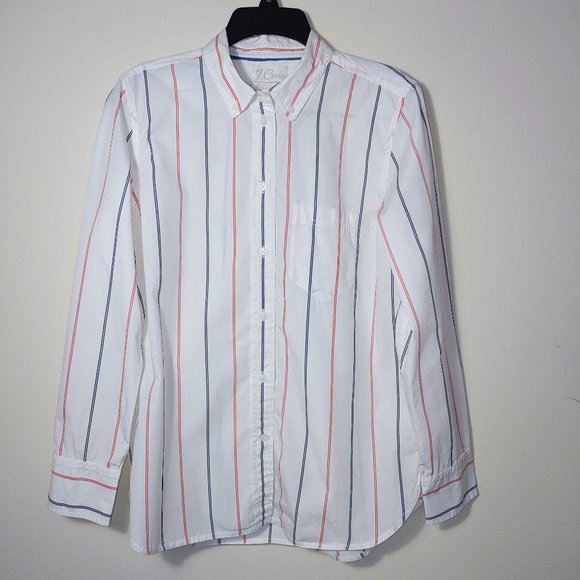 J.Crew Classic White with Black and Red Stripe Button Up Shirt Size 8 New/No Tag - Picture 1 of 11